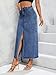 Women's High Waist Stretch Maxi Denim Skirt Front Split Frayed Raw Hem A line Casual Long Jean Skirt (US, Alpha, Medium, Regular, Regular, 9010Dark Blue)