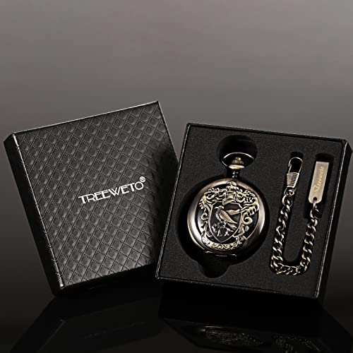Image of TREEWETO Men's Retro Double Open Skeleton Mechanical Roman Numerals Shield Pocket Watch with Chain for Men Women