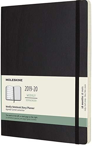 Moleskine 18 Months Agenda Weekly 2019/2020, Academic Diary with Soft Cover and Elastic Closure, Scarlet Red Colour, Extra Large 19 x 25 cm, 208 Pages