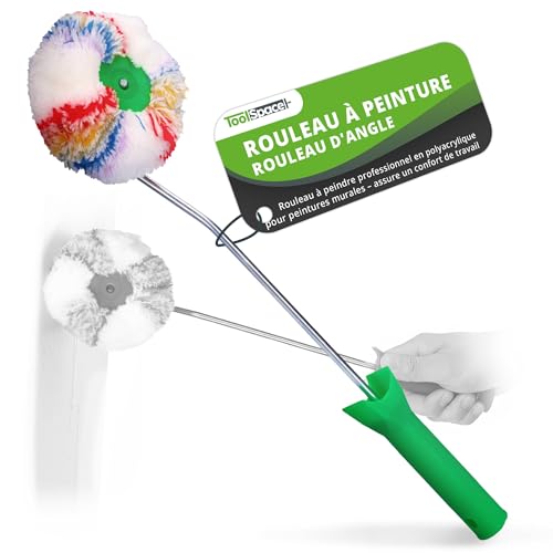 ToolSpace Rouleau de Peinture pour Coins Rouleau d'angle avec étrier - pour Intérieur Rouleaux Peintre Convient pour peintures à Dispersion au Latex Ø 10,5 cm Poignée 39 cm Ergonomique Polyacrylique