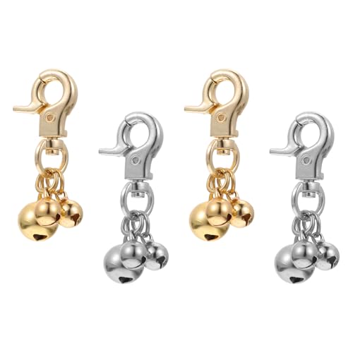 SHINEOFI Llavero 4 Campanas Decorativas para Collar de Mascota Aleación de Zinc 2 Piezas Plateadas y 2 Doradas Accesorio Ruidoso para Perros y Gatos Adecuado para Colgante Antirrobo