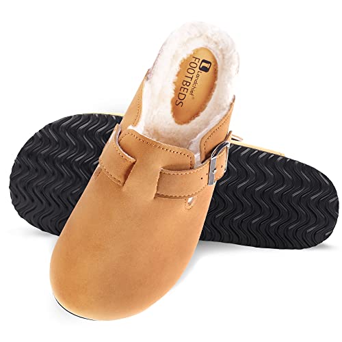 Landchief Cork Clogs For Women - Warm Faux Fur Lined Clog Slippers With Comfortable Pef Form Footbed And Non-Slip Eva Outsole For Indoor/Outdoor, Closed Toe Clogs With Adjustable Buckle, Brown, Size 8 #TOP25