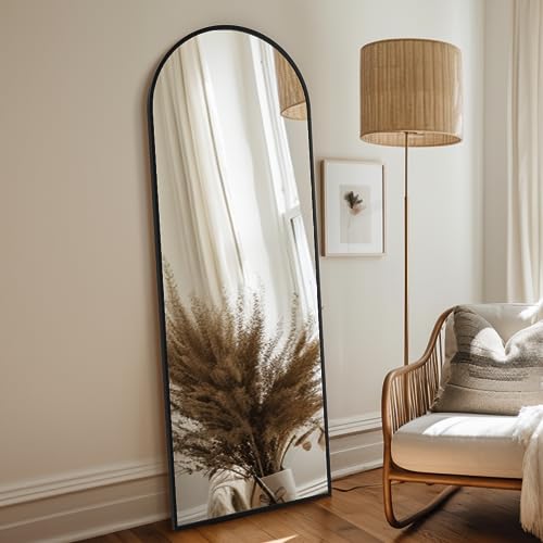 Arched Full Length Mirror, 64 "x 21" Floor Mirror with Stand, Full Body Mirror with Aluminum Alloy Frame, Freestanding, Wall-Mounted or Leaning (Black)