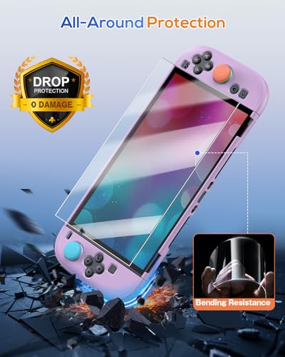Image of FYOUNG Switch 2 Protective Case&Screen Protector Set, Dockable Cute Cover Hard Shell for Nintendo Switch 2 Console Accessories,Travel-Friendly,Kickstand Cutouts(Color‑Matched to Light Purple Switch 2 Controller)