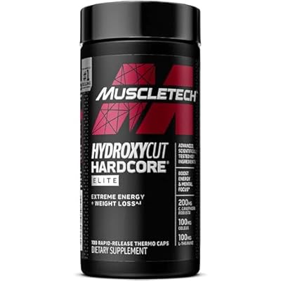 Hydroxycut Hardcore Elite - 100 Rapid-Release Thermo Caps - Energy & Focus - for Men & Women - 50 Servings