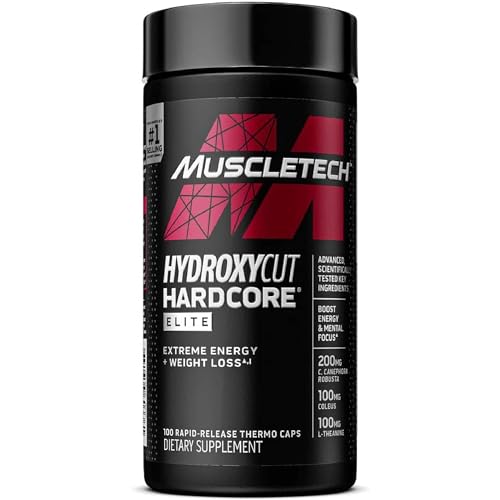 Hydroxycut Hardcore Elite – 100 Rapid-Release Thermo Caps – Energy & Focus – for Men & Women – 50 Servings