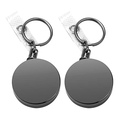 Quystetes Paquete de 2 Carretes Portaobjetos RetráCtiles de Alta Resistencia,Portatarjetas de IdentificacióN Metal con de Clip de CinturóN para de Tarjeta PresentacióN Negro