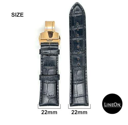Image of Lineon 22mm Half Padded Premium Leather Mens Watch Strap with ButterFly Lock For Branded Watches Tool and Pins Include