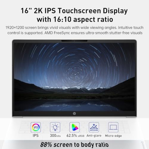 Image of HP OmniBook 3 16 inch 2K IPS Touchscreen Laptop, AMD Ryzen 5 40 CPU, 256GB SSD | Advanced AI Noise Reduction, Numeric Keypad, Microsoft Copilot Key, Webcam w / Shutter, Windows 11 Pro, Glacier Silver
