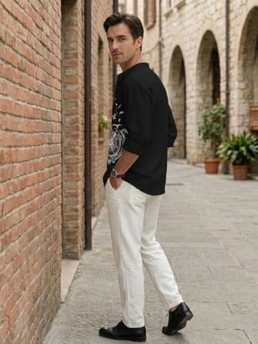 Image of DEELMO Men's Cotton Blend Mandarin Collar Self One Design Full Sleeve Casual Short Kurta