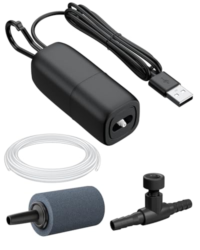 Pawfly Aquarium Lithium Battery Powered Air Pump, Small USB Rechargeable Oxygen Pump for Fish Tanks up to 5 Gallons, 15 GPH Portable Live Bait Aerator Pump for Outdoor Fishing and Fish Transportation