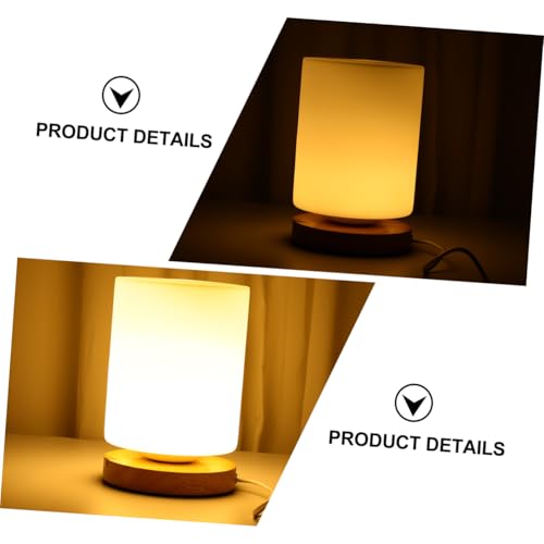 Lámpara de Mesa de Noche Cilíndrica LED con Base de Madera miniatura 5
