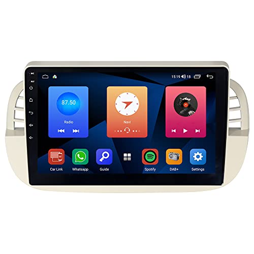 Asure 9 Inch Carplay Android Auto Stereo Car In-Dash Gps Navigation Unit For Fiat 500 500C 2007-2015 White,4Core 2G+32G Android System Car Radio Receiver,Swc,Dsp,1280X720 Touchscreen Multimedia Player #TOP23