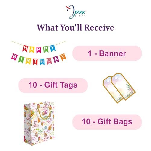 Image of Birthday Gift Bags Small size - Return gift bags for kids birthday - Paper Bags for Gifting - Pack of 10-7 L x 9 H x 3 W Inch