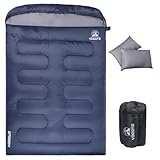 YOGOTO 寝袋 2人用 封筒型 オールシーズン 3.4kg 連結解体可能 キャンプ アウトドア 車中泊 防災用 避難用 コンパクト 快適温度20°C フード付き 枕2つ付き 圧縮スタッフバッグ付き 丸洗い 3色 ブラック カーキ色 ネイビー