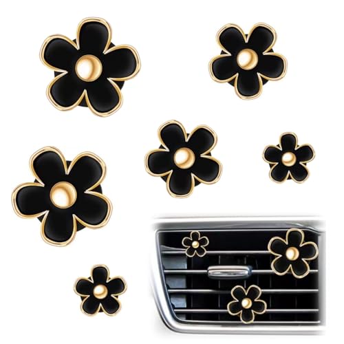 Xiciki 6 Pcs Car Air Fresheners Vent Clip Daisy Flower Car Vent Clips, Cute Car Air Freshener Clip Accessories for Women (Black, 3cm, 3.3 cm)