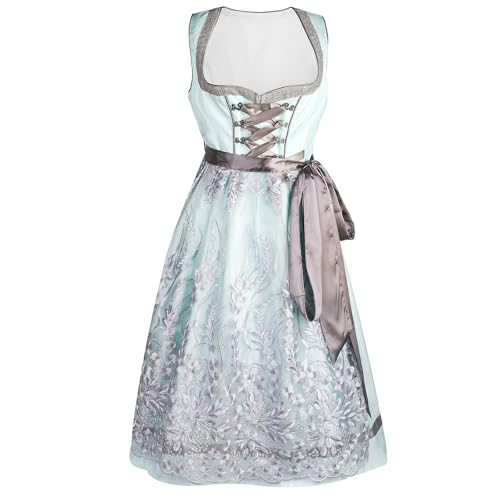 Jefencop Midi Dirndl Damen inkl. Spitzenschürze für Oktoberfest...