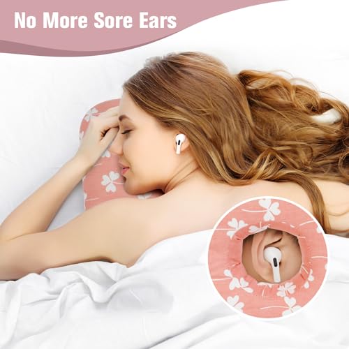 Ear Piercing Pillow for Side Sleeper with Hole for Relief Ears Pain CNH Piercing Pain Sleeping Pressure Sore, Comfortable Support Ear Guard Pillow to a Restful Sleep, Pink Leaf