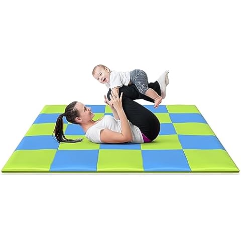Weizzer Toys 58" Inch Baby Play Mat Foldable Play Padded Play Yard for Babies and Toddlers Mat Tummy Time Activity Mat Memory Foam Soft Cushioned Play Mat Nap Mat (58 x 58, Green/Blue) Cover