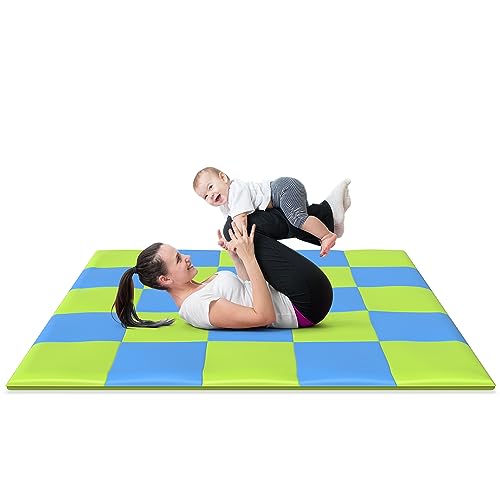 Weizzer Toys 58" Inch Baby Play Mat Foldable Play Padded Play Yard for Babies and Toddlers Mat Tummy Time Activity Mat Memory Foam Soft Cushioned Play Mat Nap Mat (58 x 58, Green/Blue)
