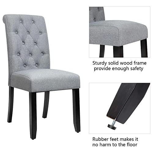 Shahoo Tufted Dining Chairs Thicked Upholstered Fabric Kitchen Sits With Deep Insert Button & Wood Legs (Set Of 2), Gray #TOP3