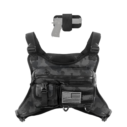 QCBF Sports Chest Bag for Men, Running Vest Tactical Pack, Water Resistant Lightweight Front Run, with Extra Storage, Chest Vest Holster Fits Most Pistols, Fit Hiking (Camouflage)