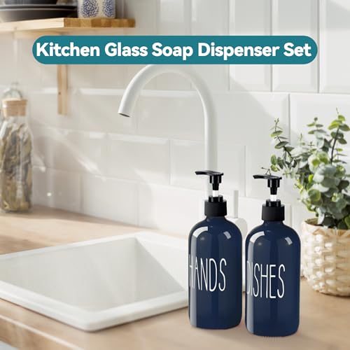 Image of COHOSEGE Glass Soap Dispenser Set 2 Pack,16 Oz Dish Soap Dispenser for Kitchen Sink,Blue Kitchen Accessories and Kitchen Decor,Blue Decorations and Kitchen Utensils for Kitchen