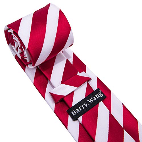Image of Barry.Wang Tie Sets for Men Silk Stripe Necktie Woven Checkered Handkerchief Cufflinks Formal Business Wedding