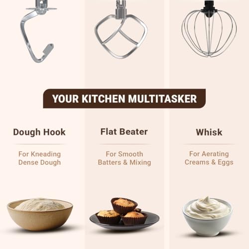 Image of DYLECT ArtiMix Stand Mixer for Home | 1900W Powerful Motor | 5.5L Removeable Bowl | 6 Speed + Fermentation Function | Dough Hook, Whisk, Beater & Splash Guard | Anti-Skid Design | Robust Metal Gears