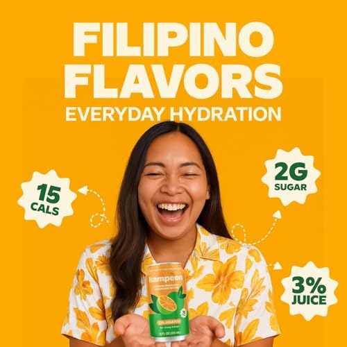 Image of Kampeon Calamansi Filipino inspire sparkling water - 12oz Cans - Filipino Lemonade with Real Calamansi Juice, Vitamin B & C, Magnesium - Sweet Tart Citrus Soda Alternative, b pack Lightly Sweet, Caffeine-Free INSPIRED BY THE PHILIPPINES (Pack of 12)