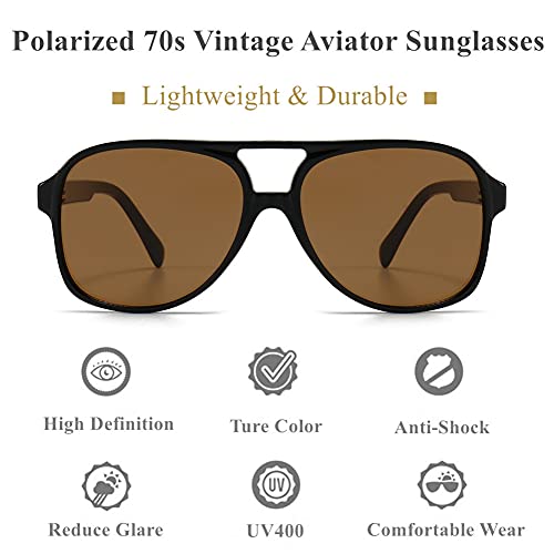 Image of LASPOR Polarized Aviator Sunglasses for Women Men 70s Vintage Retro Glasses Large Frame Plastic Shades UV400