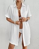 Bsubseach Women Swimsuit Coverup Shirt Dress Button Down Bathing Suit Cover Up Beach Vacation Outfits White XL