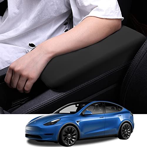 Cusdusk Car Armrest Cover For Tesla Model 3 Model Y,Center Console Protector Pad Automobile Waterproof Armrest Box Protective Cover Mat For Car Interior Protection Decor Accessories (Black) #TOP1