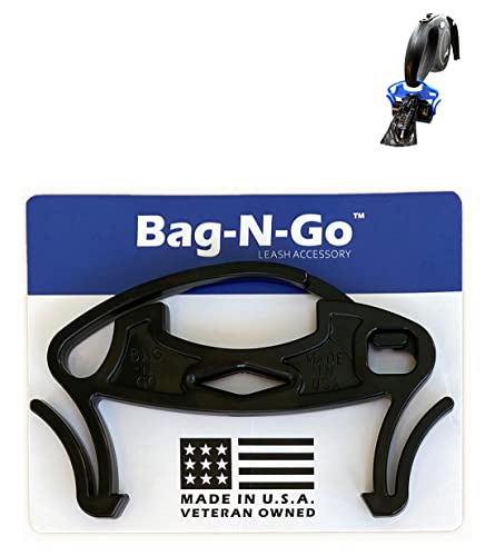 Image of Ultra Slim Bag Holder For Leash-One-Handed Operation- Keeps Rolls Secure Without Unrolling-Double Bag Hooks For Full Bags- Includes (1) Roll of Dog Waste Bags (1 Pack, Black)