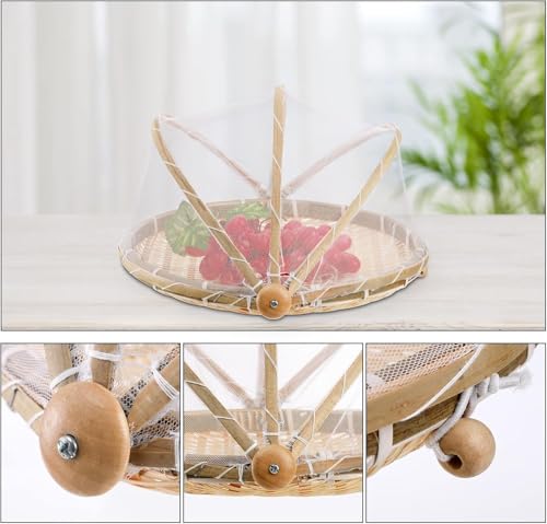 Image of Bamboo Basket with Mesh Cover| Multipurpose Bamboo Storage Net Basket for Kitchen, Onion Potato Sabji, Fruit Storage Basket With Cover, Countertop Kitchen Organizer| (BASKET WITH NET)