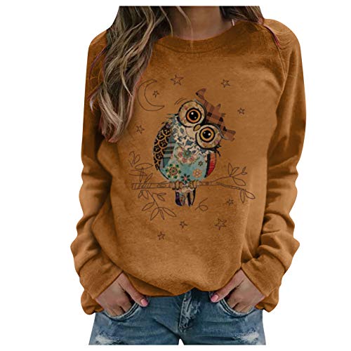 Pullover Damen Tier Drucken Teenager MäDchen Sweatshirt Mit Eulen Muster Langarmshirt Herbst Winter Rundhals Langarm Shirts Pulli Bluse Tops Jumper Owl Print Sweater Oberteile