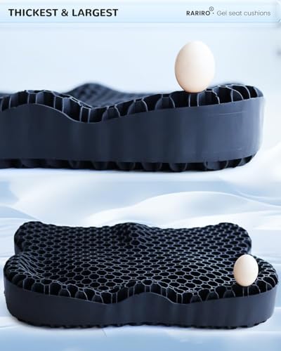 Enlarged 19.7" Gel Seat Cushion, Egg Gel Chair Pads for Wheelchair Pressure Coccyx Sciatica Pain Relief, Cooling Desk Seat Cushion for Kayak, Car, Office Chair Long Sitting[Black]