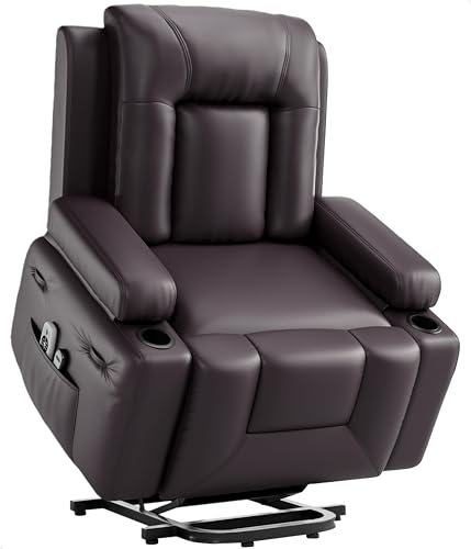 Image of GarveeHome Power Lift Recliner Chair - Heat and Massage, PU Leather Electric Lift Recliner for Elderly & Mobility Impaired, Adjustable Back and Legs, Heavy Duty Lift Chair for Seniors