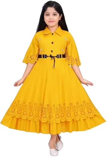 Kid Girls Solid Long A-line Frock Dress| Comfortable, Breathable, Lightweight, Skin Friendly|SL_46