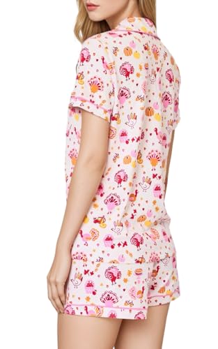 Image of Womens Pajamas Set Button Down 2 Piece Cute Monkey Bunny Y2k Preppy Heart Pjs Sets Lounge Comfy Sleepwear