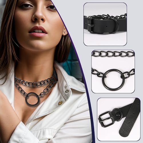MILAKOO PU Lederhalsband O Ring Halskette mit schwarzer Kette Halsband Halsband