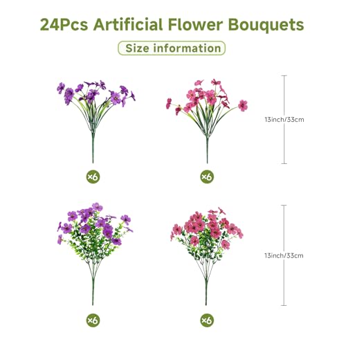 Alupssuc 24 Bundles Artificial Flowers for Outdoors Decoration, UV Resistant Silk Violet with Leaf Grass and Eucalyptus Fake Plants for Outside Indoor Yard Home Patio Porch Decor,  image 4