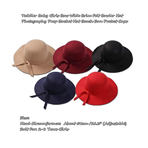 Lxxiashi GLDMTJ008-MYH-HSJIA1 Toddler Baby Girls Bow Wide Brim Felt Bowler Hat Photography Prop Bucket Hat Beach Sun Protect Caps 2-8T thumb #2