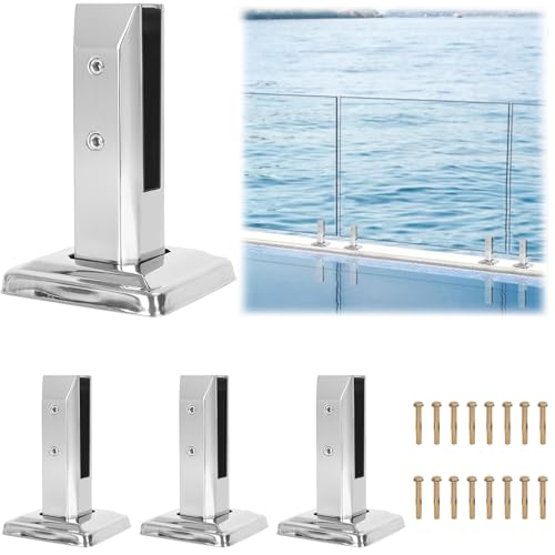 OUUTMEE Abrazadera de cristal de pie, 4 unidades, abrazadera grande de acero inoxidable 304, mate, soporte para escaleras y vidrio, valla, piscina