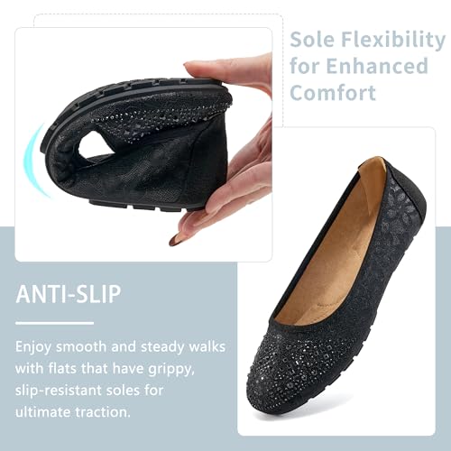 Ballet Flats for Women Dressy : Comfortable Dress Rhinestone Lace Wedding Flat for 2025 - Ladies Slip On Walking Office Shoes 5