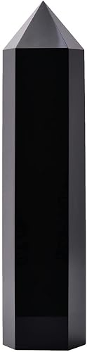 Miniatura 2 de Torre de cristal de obsidiana negra grande natural curativa, varita de punta de cristal obelisco de 6 facetas Reiki chakras terapia de meditación