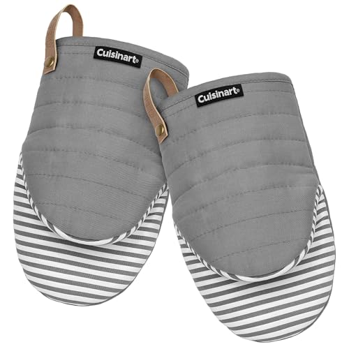 Cuisinart Mini Oven Mitts – 5.5” x 8” Heat-Resistant Kitchen Mitts for Oven with Non-Slip Printed Silicone, Cotton Filling, and Faux Leather Loop – Durable Oven Mitt Set for Cooking & Baking (Horizon)