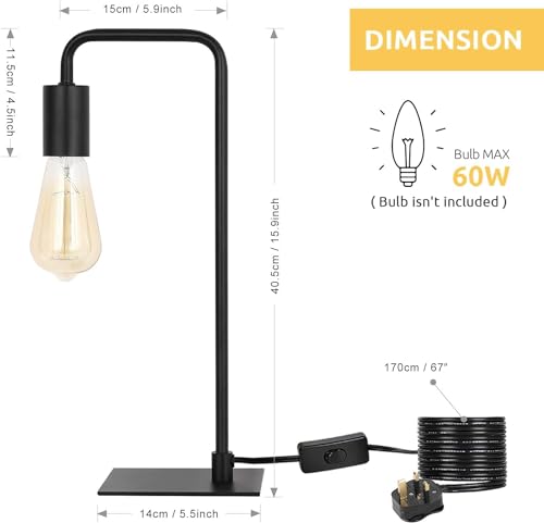HAITRAL Vintage Industrial Bedside Lamps Set of 2, Metal Desk Lamps with Square Base, Nightstand Lighting for Bedroom Office - Image 3