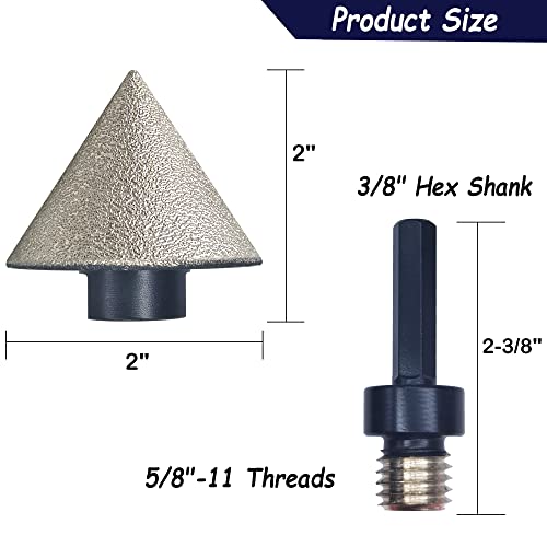 Ahrylxy Diamond Beveling Chamfer Bit, 50Mm Diamond Countersink Drill Bits For Existing Hole Enlarging Shaping Trimming In Tile Ceramic Granite, 5/8"-11 Thread X 3/8" Hex Shank Adapter #TOP1