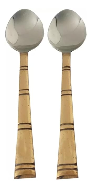 BONA FIDE - Unit of signature Metal Exports Copper Serving and Eating Lining Designed Homeware Hotelware Spoon (7 inch Long) -Set of 2 Copper Dessert Spoon